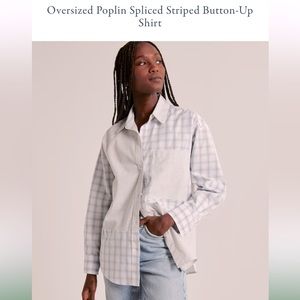 Abercrombie and Fitch Women’s Oversized Poplin Spliced Striped Button Up Shirt
